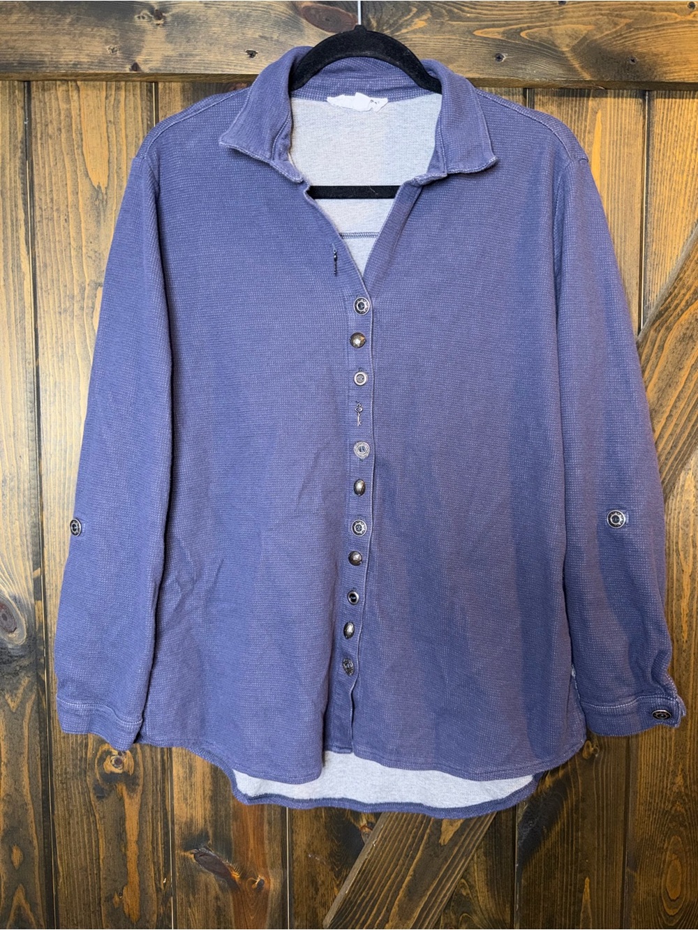 Neon Buddha Button Down Long Sleeve Lagenlook Top Relaxed Artsy Boho Sz M